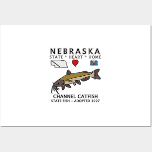 Nebraska - Channel Catfish - State, Heart, Home - state symbols Posters and Art